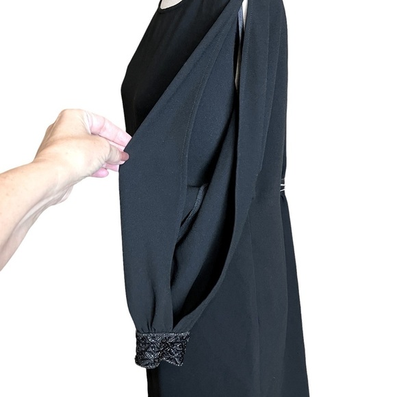 Rickie Freeman Teri Jon Slit Sleeve Sequin Cuff Knee Length Dress Black 6 #1010 - Picture 8 of 10